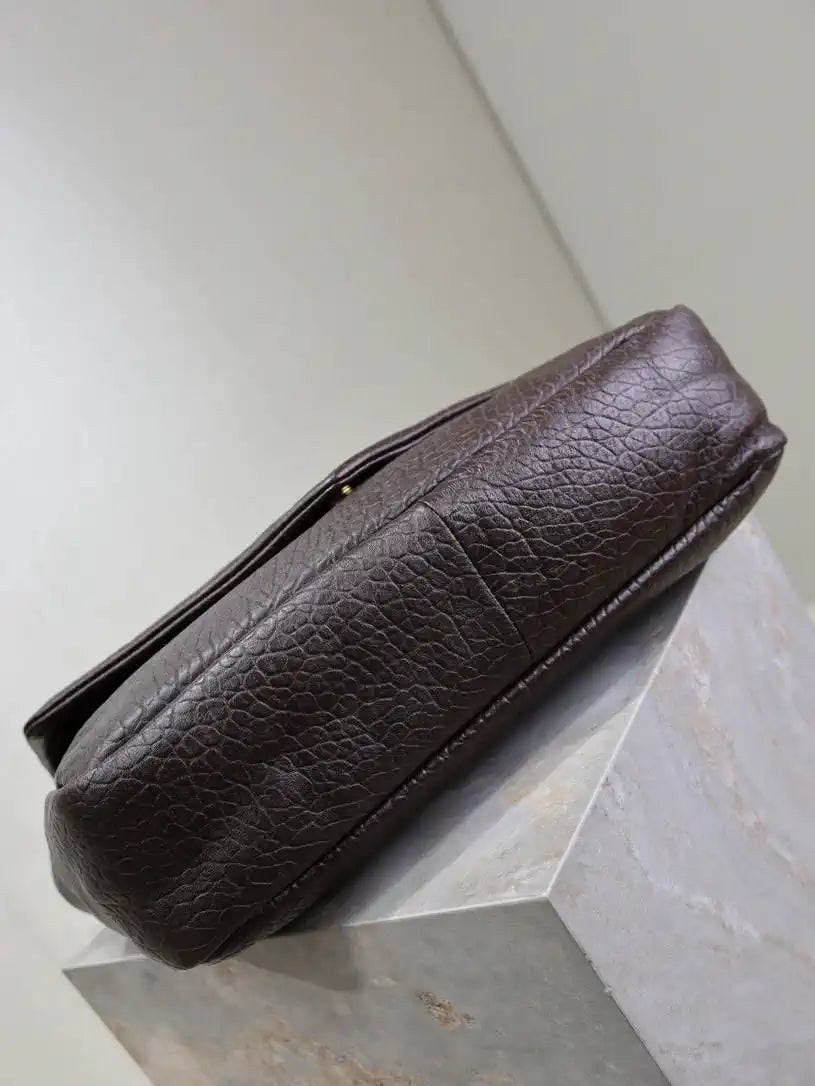 YSL 777399 Calypso large in grained lambskin Dark Brown