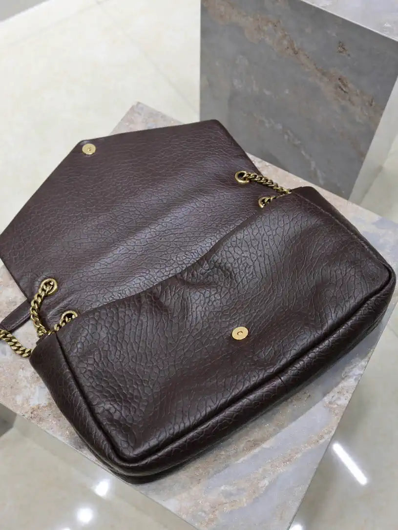 YSL 777399 Calypso large in grained lambskin Dark Brown