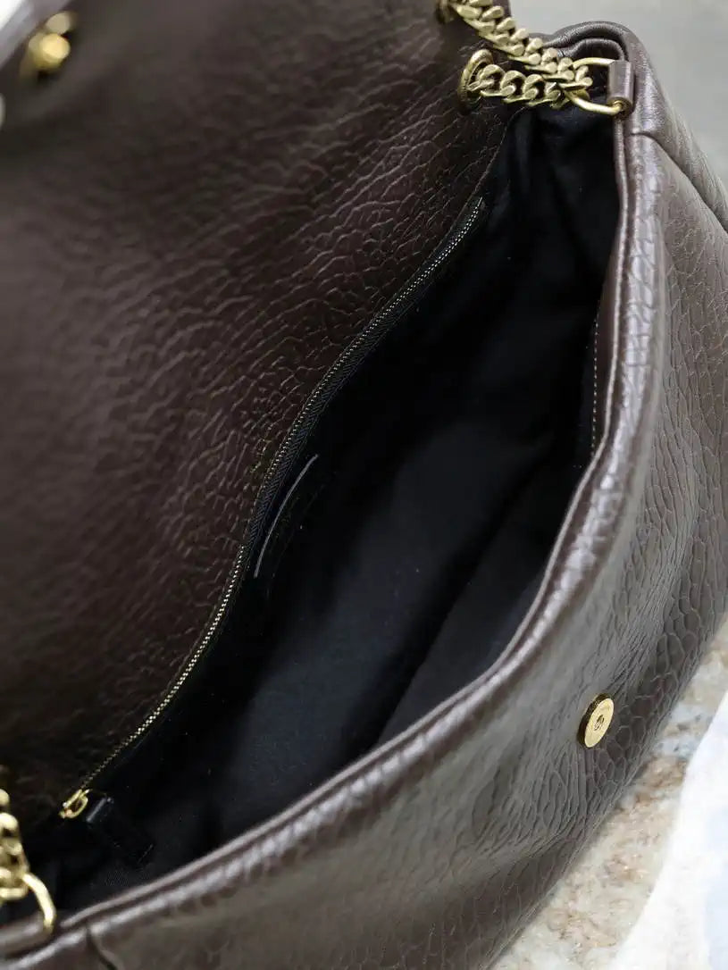 YSL 777399 Calypso large in grained lambskin Dark Brown