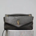 YSL 777399 Calypso large in grained lambskin Dark Green