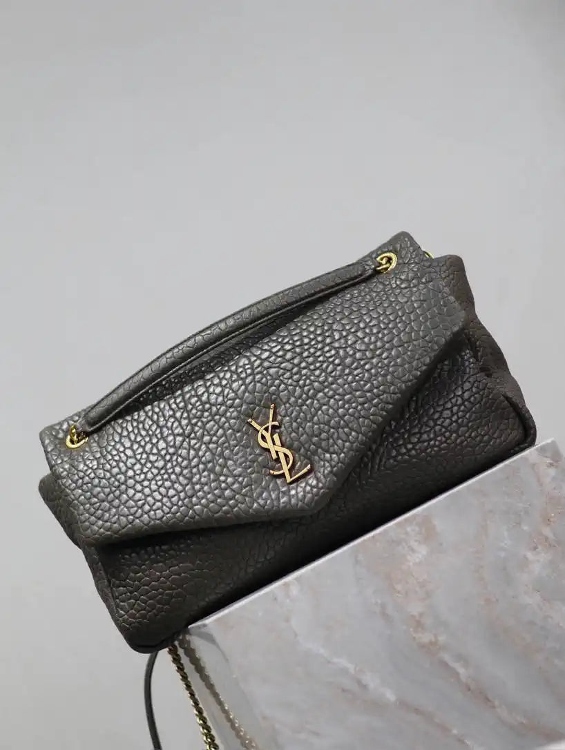 YSL 777399 Calypso large in grained lambskin Dark Green