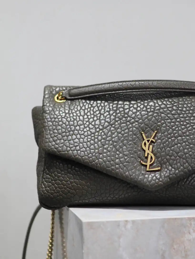 YSL 777399 Calypso large in grained lambskin Dark Green