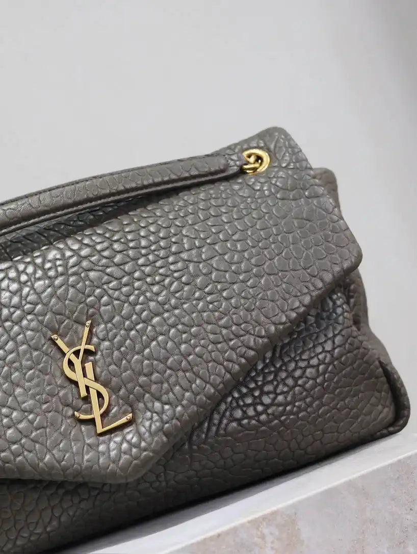 YSL 777399 Calypso large in grained lambskin Dark Green