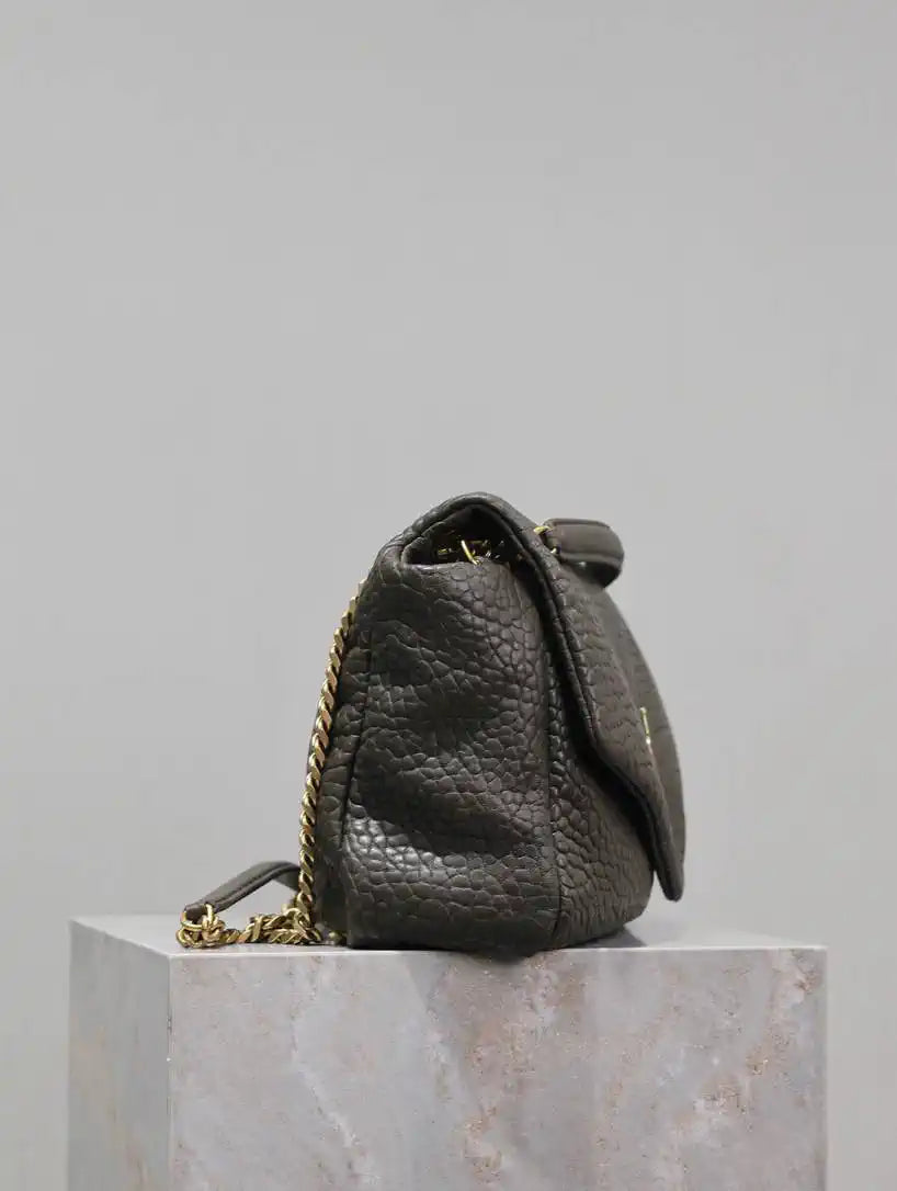 YSL 777399 Calypso large in grained lambskin Dark Green
