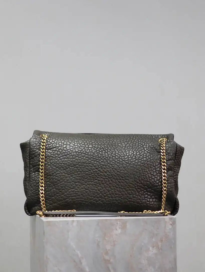 YSL 777399 Calypso large in grained lambskin Dark Green