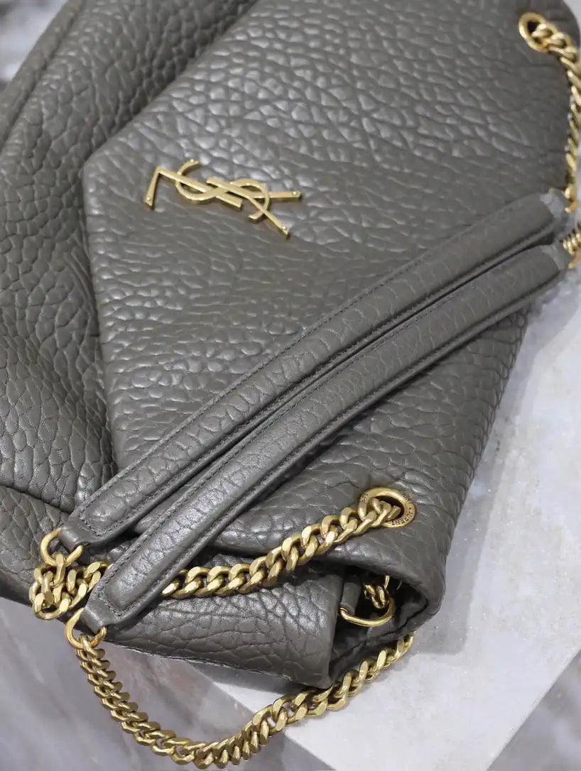 YSL 777399 Calypso large in grained lambskin Dark Green
