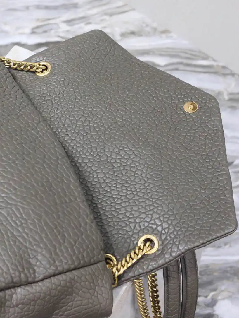 YSL 777399 Calypso large in grained lambskin Dark Green