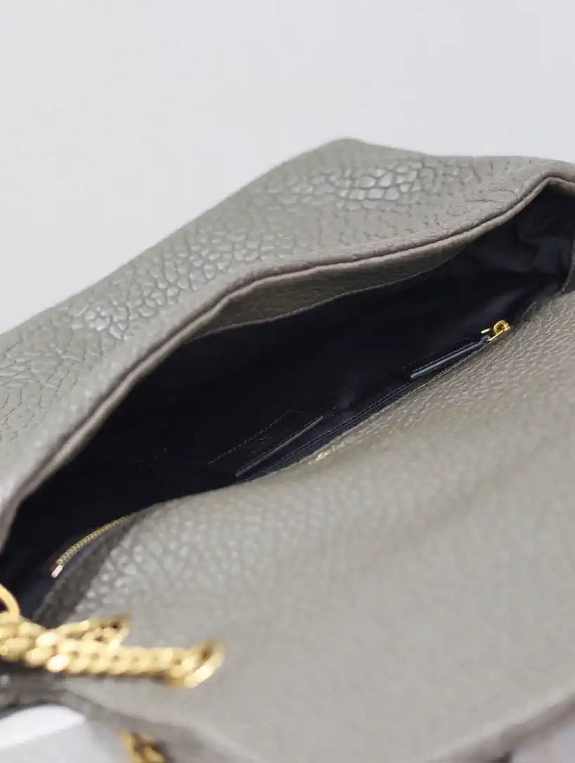 YSL 777399 Calypso large in grained lambskin Dark Green