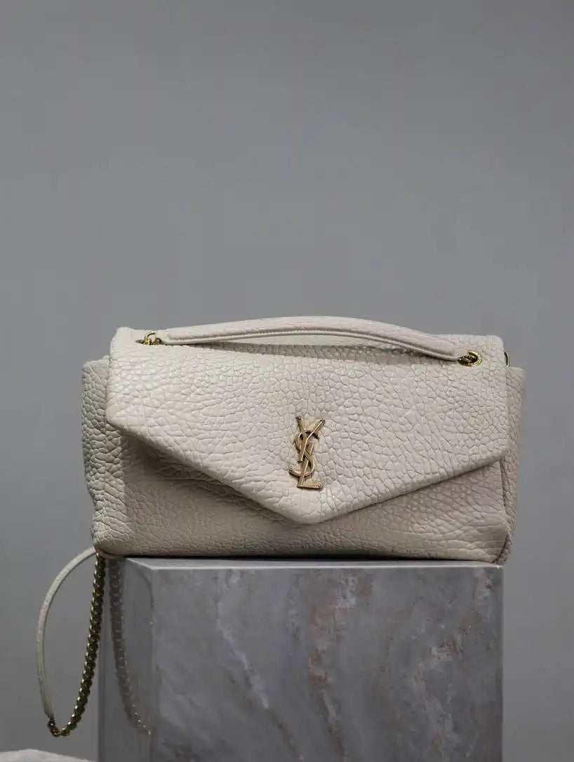 YSL 777399 Calypso large in grained lambskin White