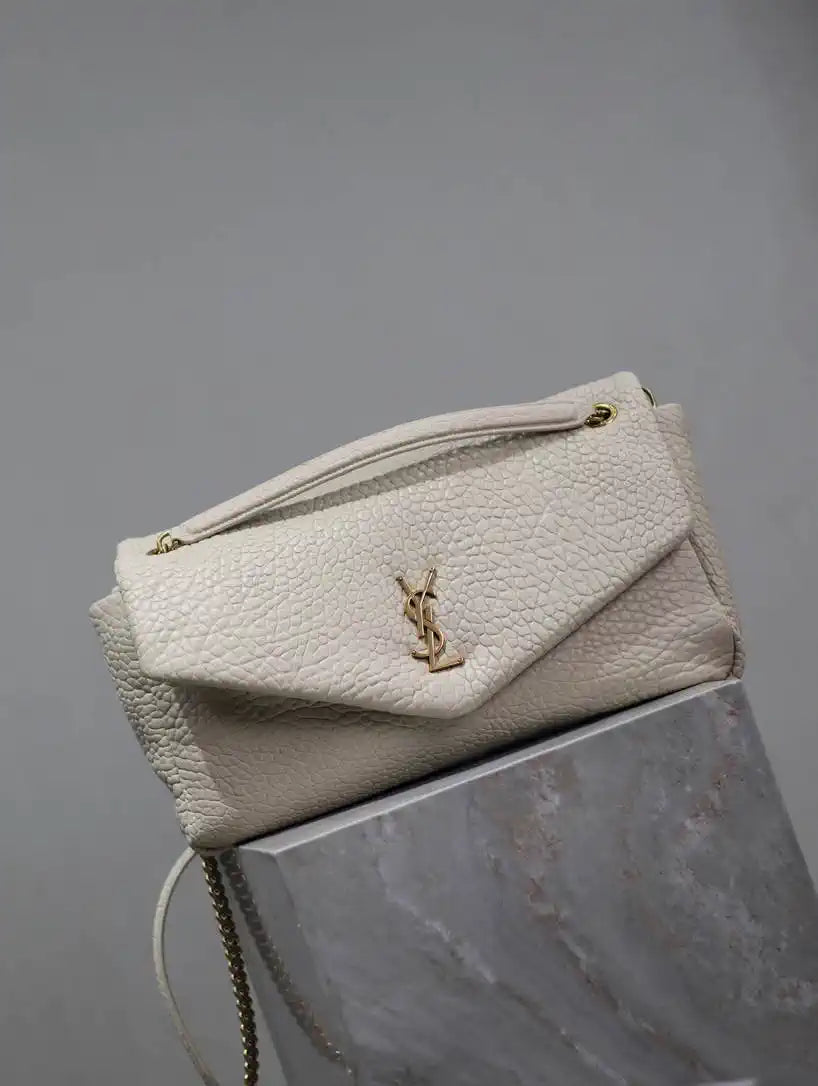 YSL 777399 Calypso large in grained lambskin White