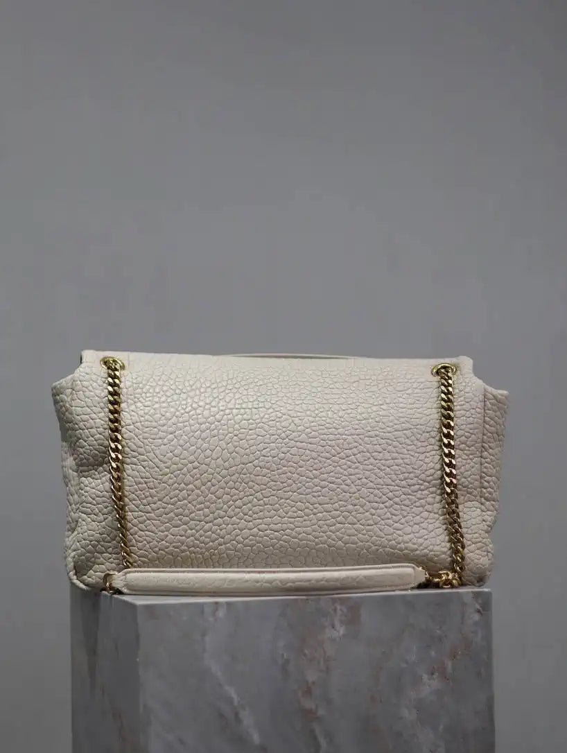 YSL 777399 Calypso large in grained lambskin White
