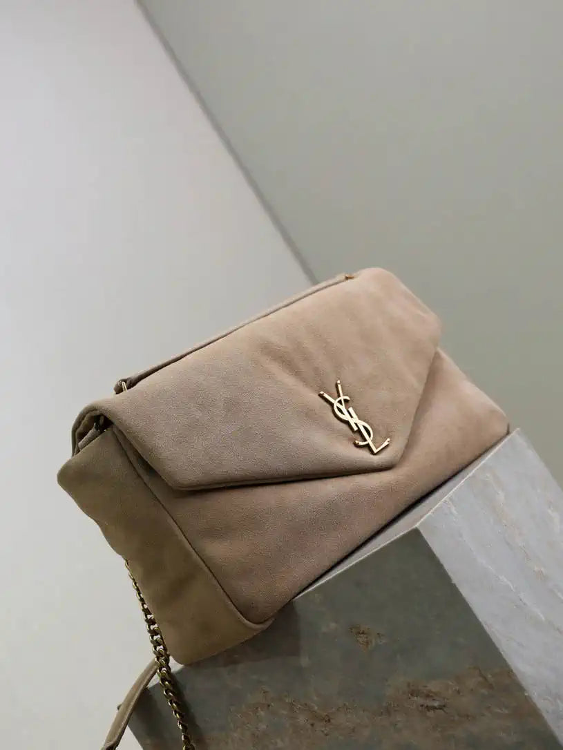 YSL 777399 Calypso large in Suede Apricot
