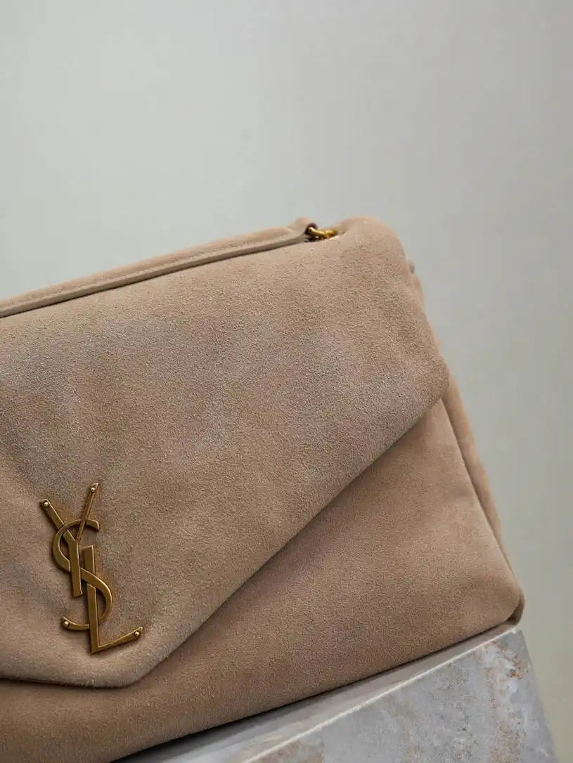 YSL 777399 Calypso large in Suede Apricot