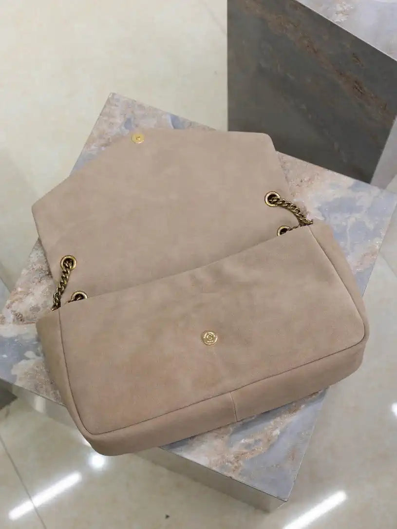 YSL 777399 Calypso large in Suede Apricot