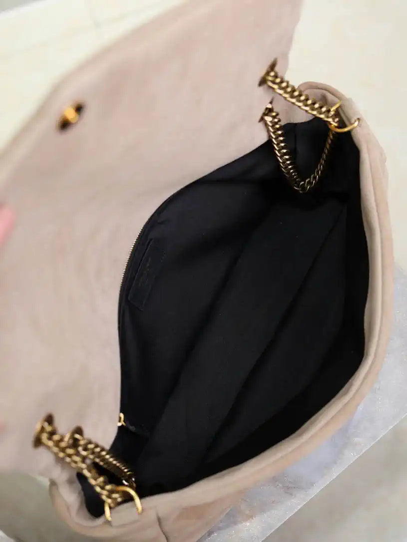YSL 777399 Calypso large in Suede Apricot