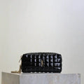 YSL 779649 CASSANDRE MATELASS¨¦ CARR¨¦ pouch on chain in shiny canvas Black