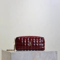 YSL 779649 CASSANDRE MATELASS¨¦ CARR¨¦ pouch on chain in shiny canvas Dark Red