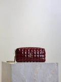 YSL 779649 CASSANDRE MATELASS¨¦ CARR¨¦ pouch on chain in shiny canvas Dark Red