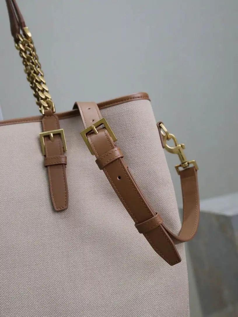 YSL 791302 Laurent Shopping Tote Bag Beige