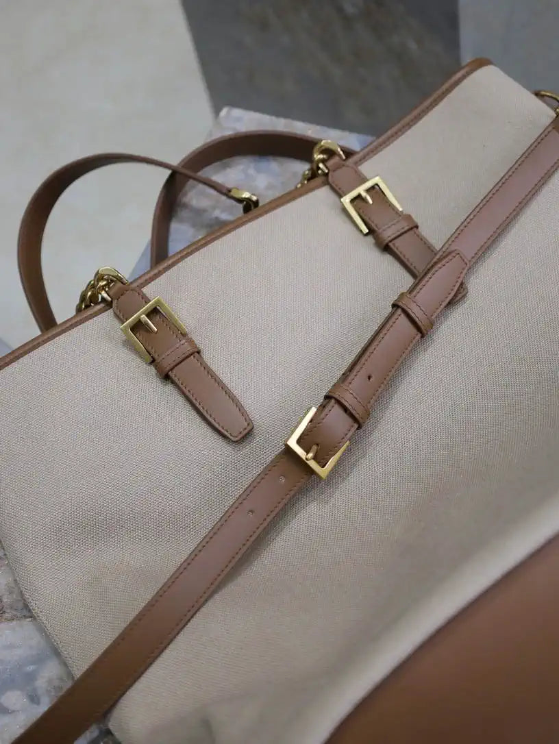 YSL 791302 Laurent Shopping Tote Bag Beige