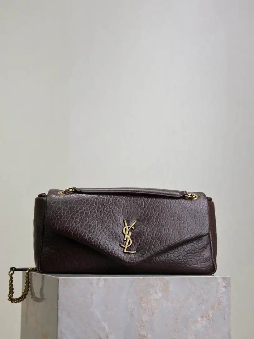 YSL 800916 CALYPSO medium in grained lambskin Dark Brown