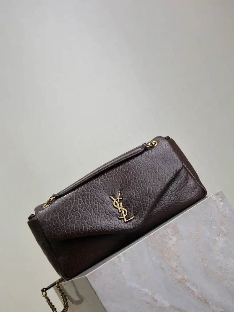 YSL 800916 CALYPSO medium in grained lambskin Dark Brown