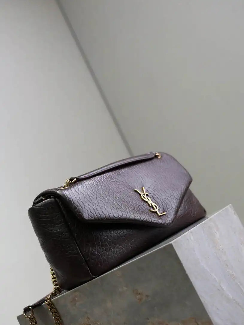 YSL 800916 CALYPSO medium in grained lambskin Dark Brown