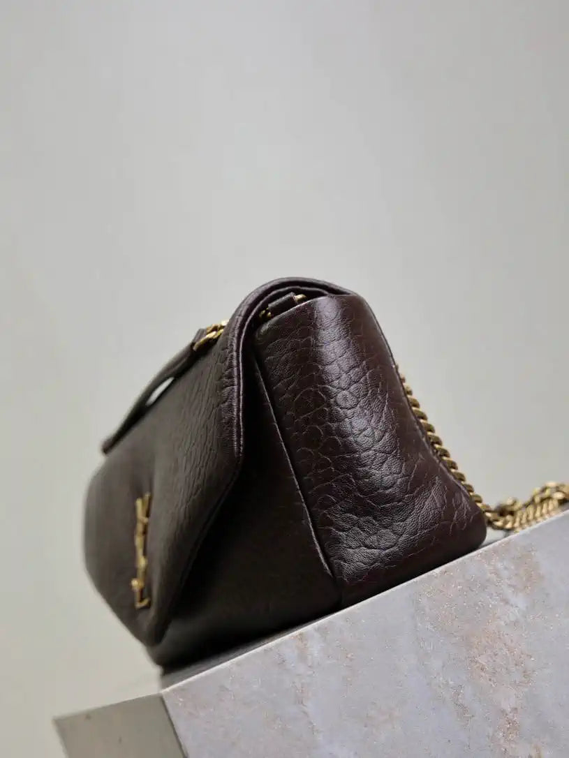 YSL 800916 CALYPSO medium in grained lambskin Dark Brown