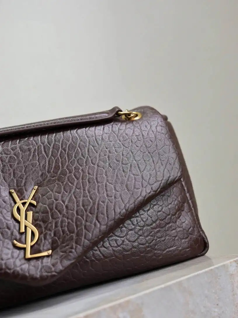 YSL 800916 CALYPSO medium in grained lambskin Dark Brown