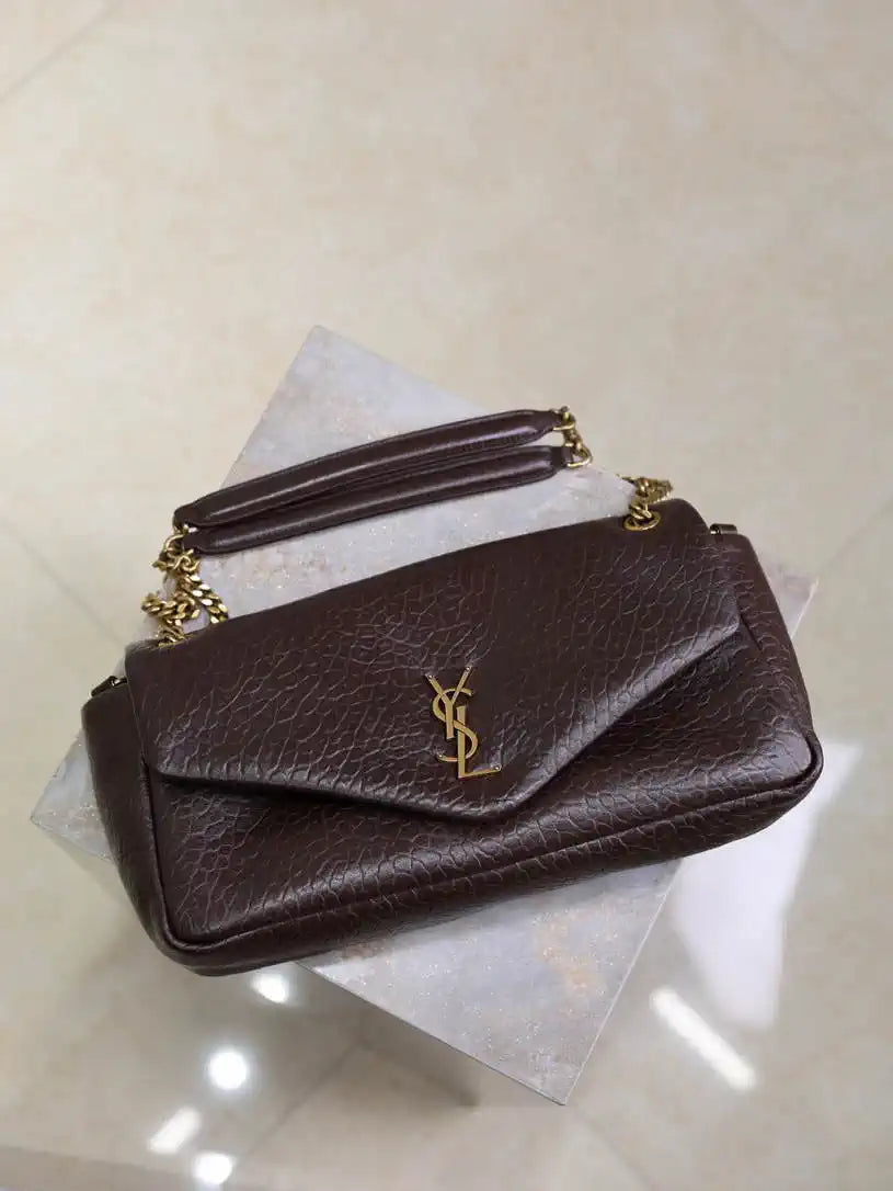 YSL 800916 CALYPSO medium in grained lambskin Dark Brown