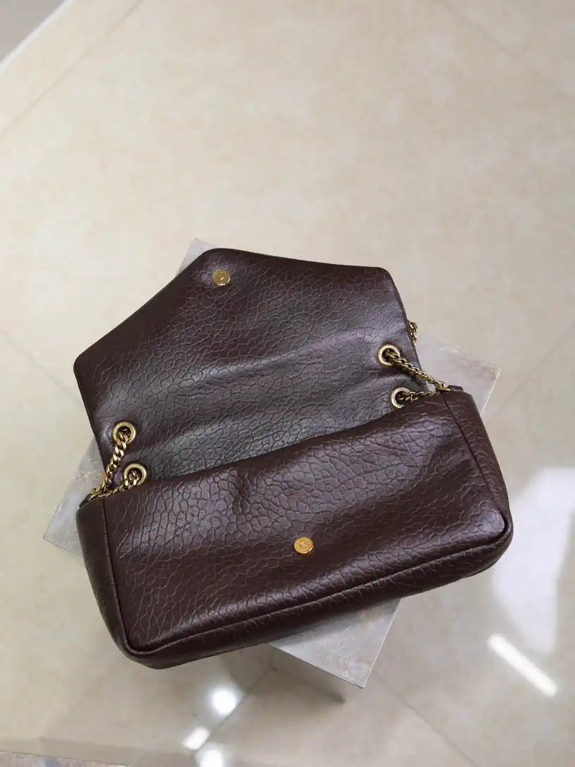 YSL 800916 CALYPSO medium in grained lambskin Dark Brown