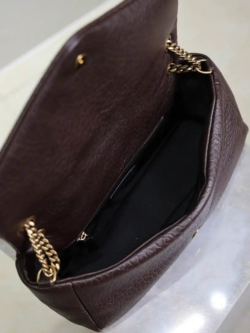 YSL 800916 CALYPSO medium in grained lambskin Dark Brown