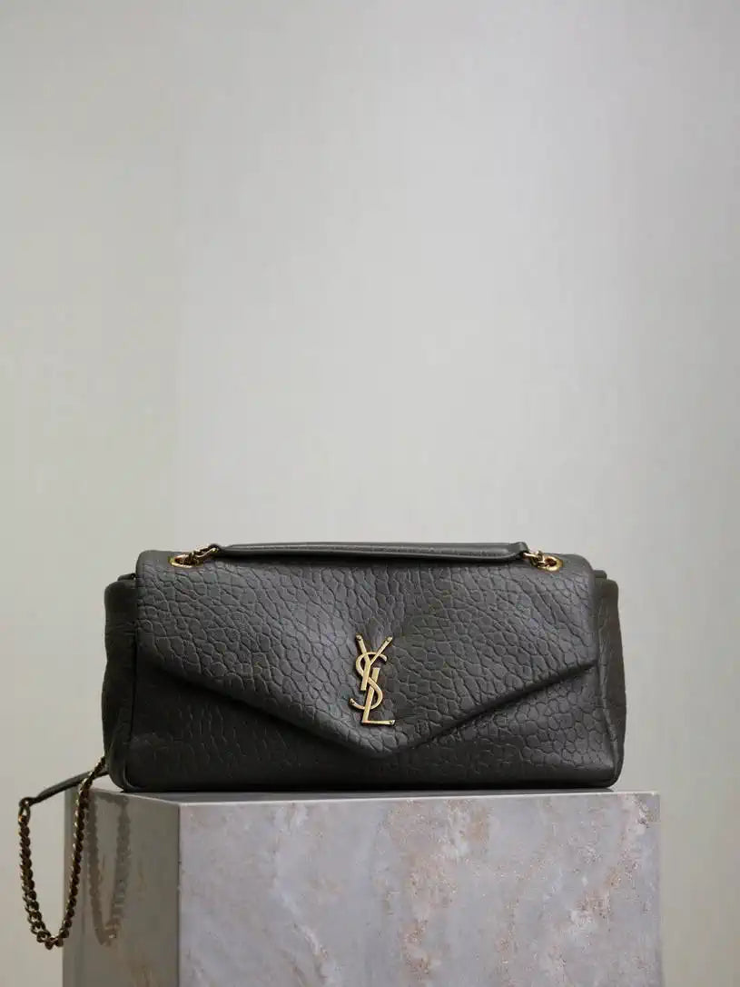YSL 800916 CALYPSO medium in grained lambskin Dark Green