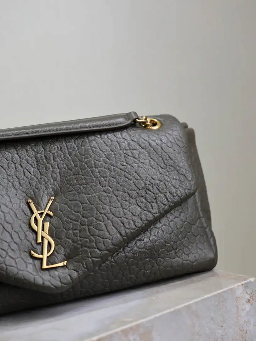 YSL 800916 CALYPSO medium in grained lambskin Dark Green