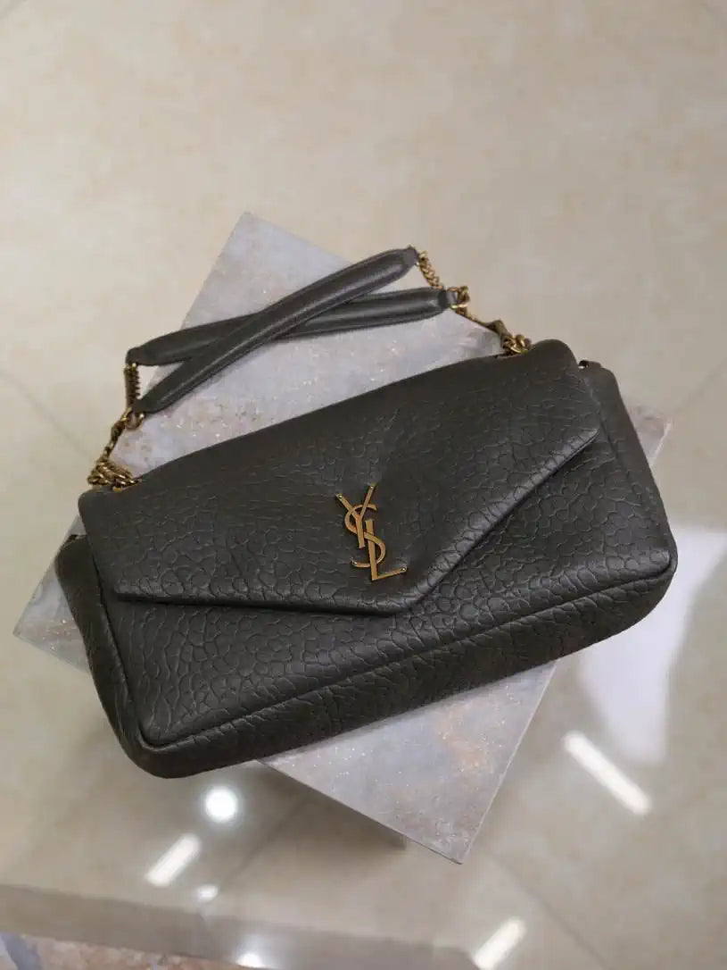 YSL 800916 CALYPSO medium in grained lambskin Dark Green