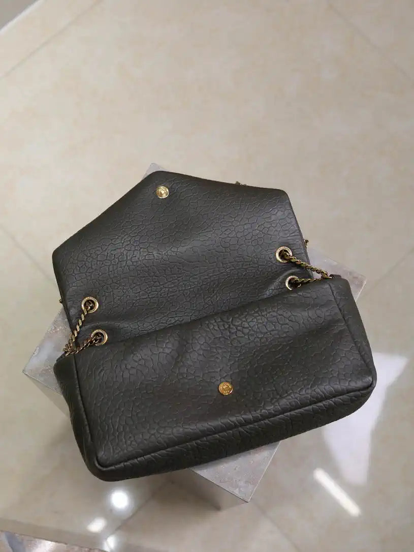 YSL 800916 CALYPSO medium in grained lambskin Dark Green