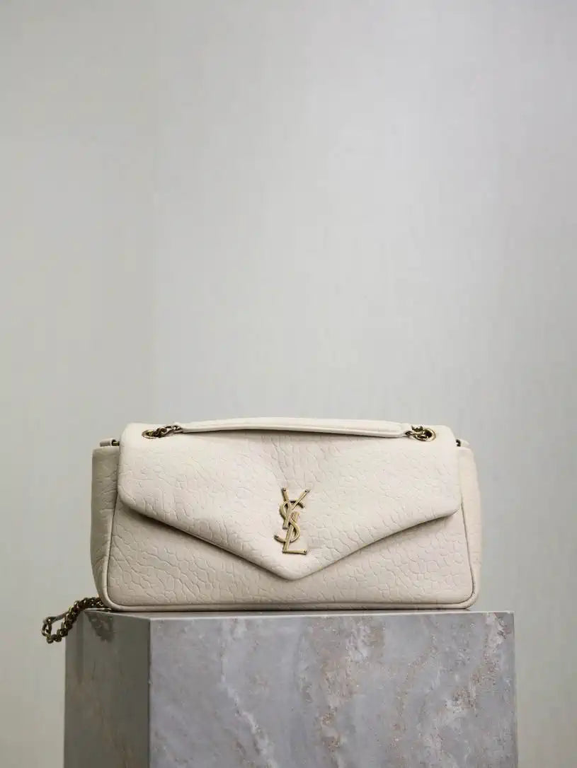YSL 800916 CALYPSO medium in grained lambskin White