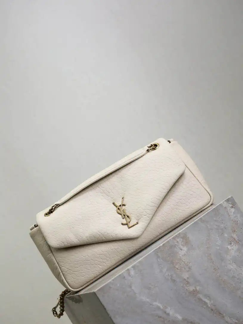 YSL 800916 CALYPSO medium in grained lambskin White