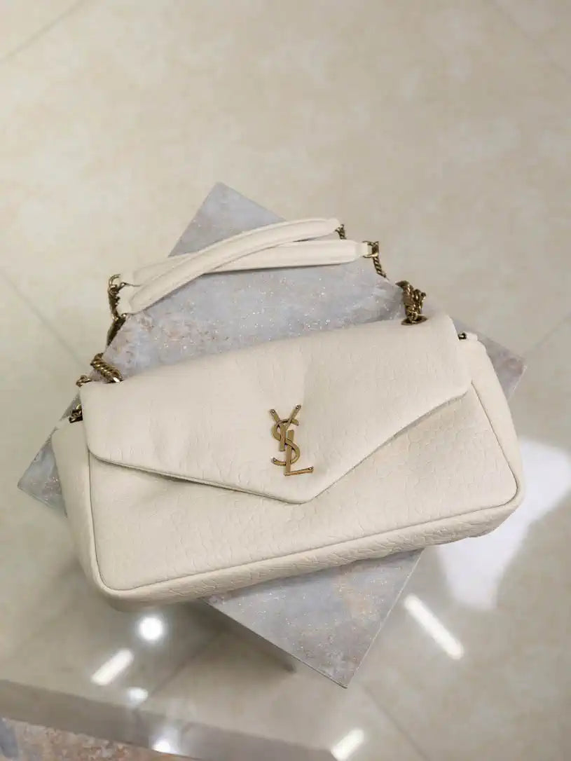 YSL 800916 CALYPSO medium in grained lambskin White