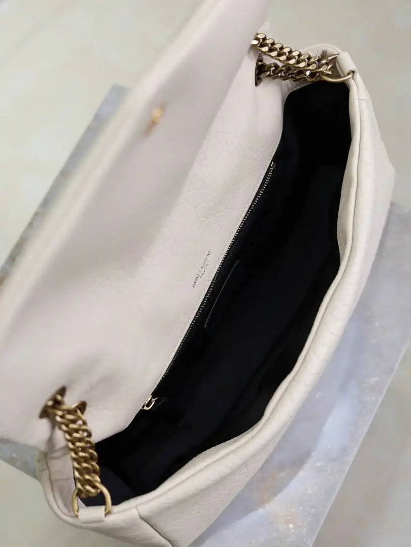YSL 800916 CALYPSO medium in grained lambskin White