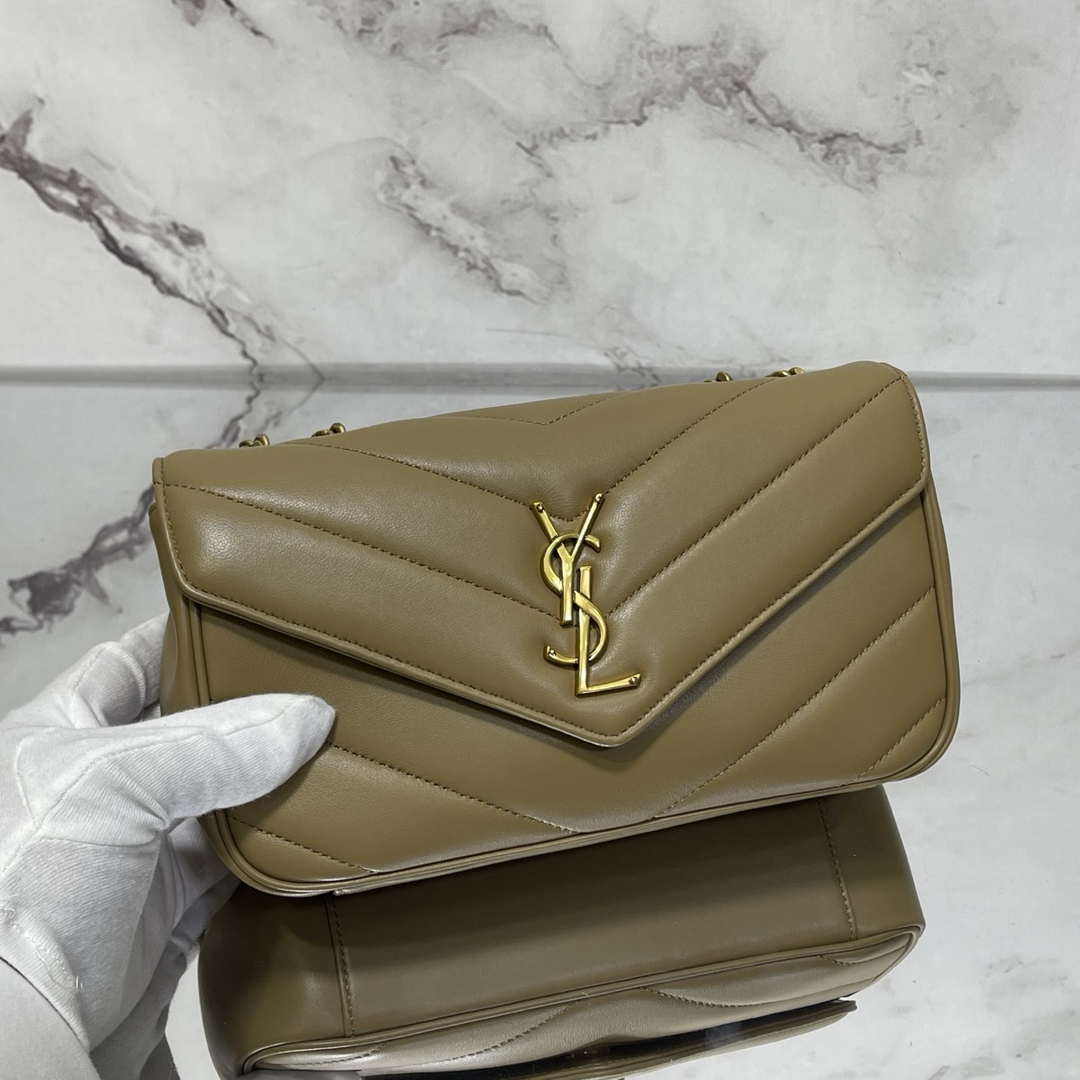 YSL 801437 Loulou small in matelass¨¦ lambskin Camel Yellow