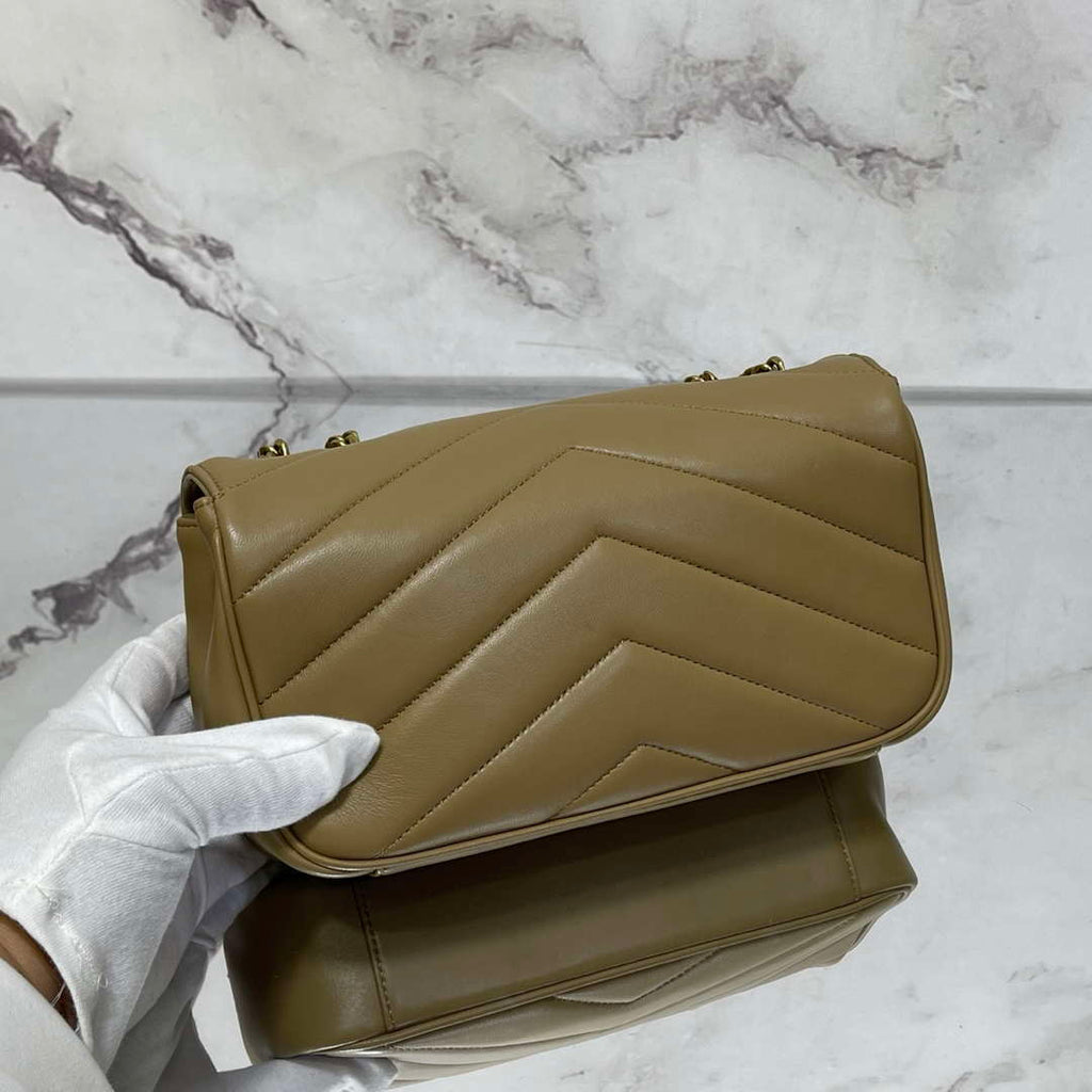 YSL 801437 Loulou small in matelass¨¦ lambskin Camel Yellow