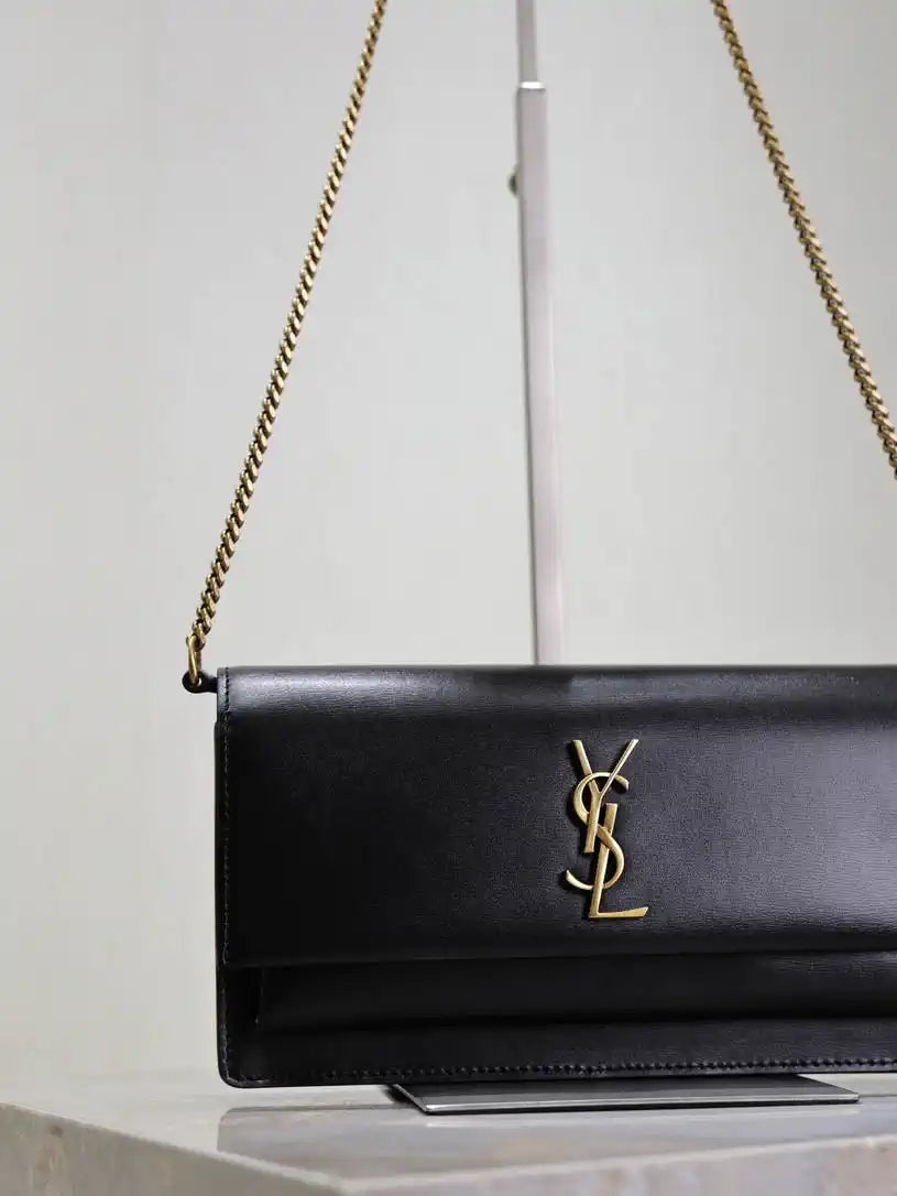 YSL 810997 SUNSET clutch in BOX saint laurent Black