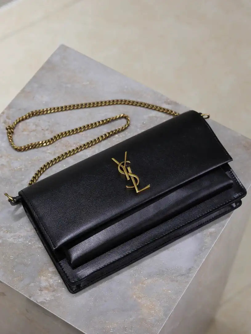 YSL 810997 SUNSET clutch in BOX saint laurent Black