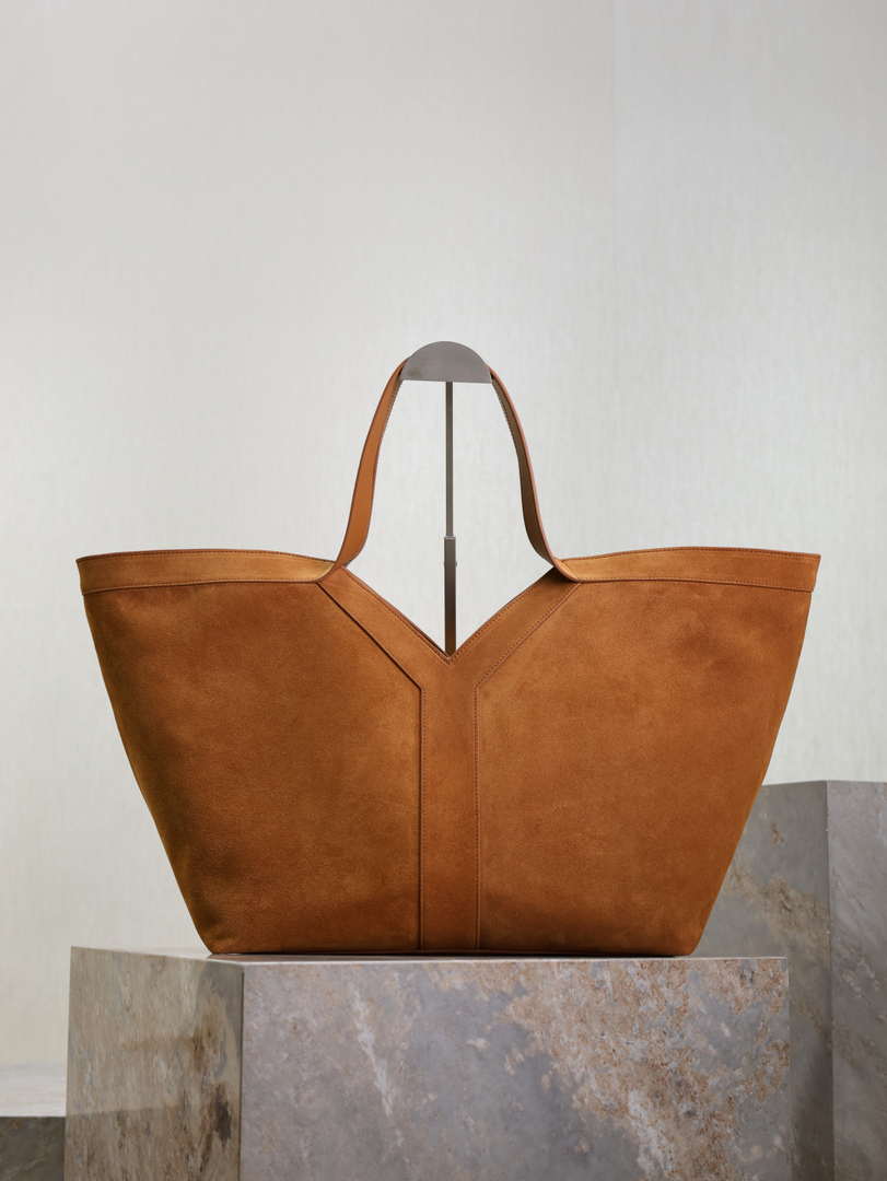 YSL 817602AAEB31000 Y Tote in suede leather DARK CARAMEL