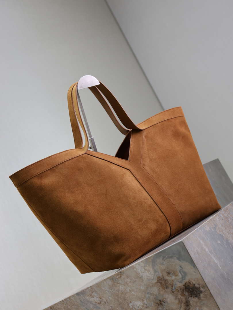 YSL 817602AAEB31000 Y Tote in suede leather DARK CARAMEL