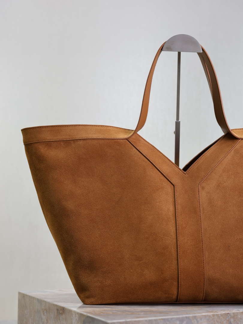 YSL 817602AAEB31000 Y Tote in suede leather DARK CARAMEL
