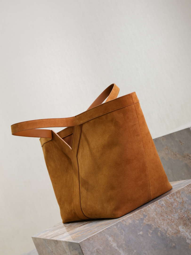 YSL 817602AAEB31000 Y Tote in suede leather DARK CARAMEL