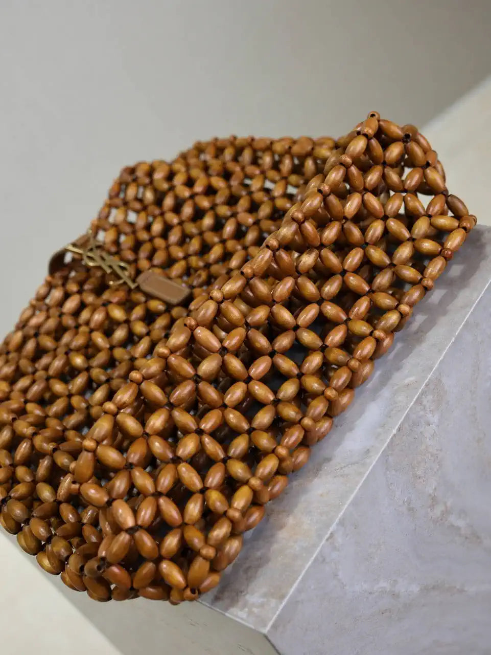 YSL 823807 LE 5 ¨¤ 7 large in wood beads LIGHT WOOD