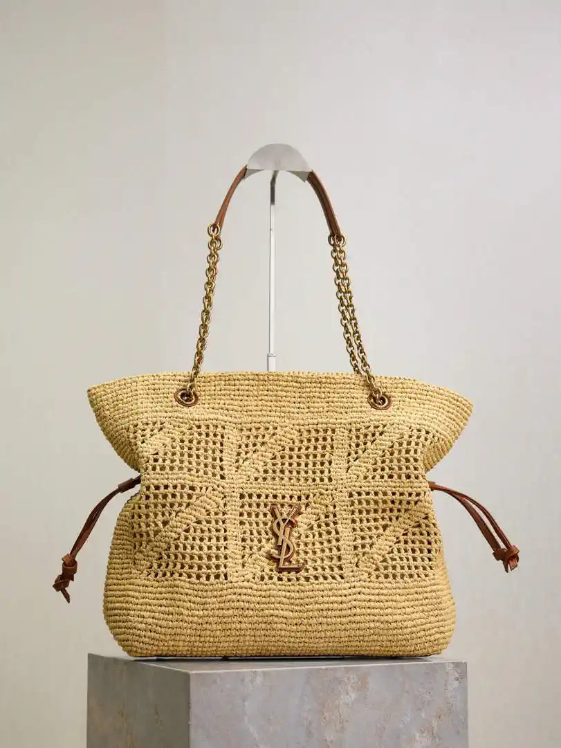 YSL 833948 JAMIE 4.3 Small SHOPPING in Raffia & leather Nature
